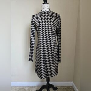 Lulus Houdstooth Dress Womens XL Long Sleeve Lightweight Mock Neck